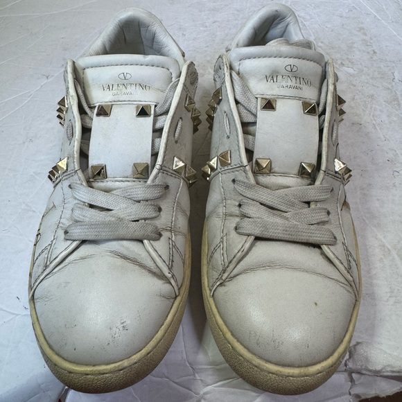 Valentino Garavani Rockstud Leather Sneakers Lace Up Trainers Shoes Graphic Rare - Picture 4 of 16